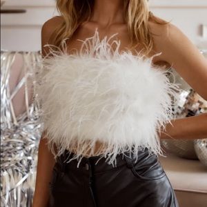 12th Tribe CHANEL WHITE FAUX FEATHER TOP